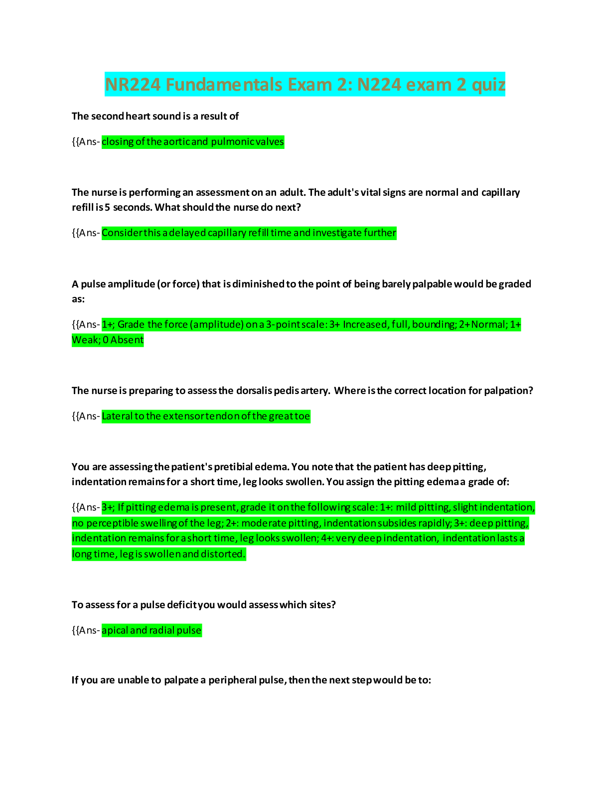 Preview image for (Chamberlain) NR224 Fundamentals Exam 2: N224 exam 2 quiz Questions and Answers
